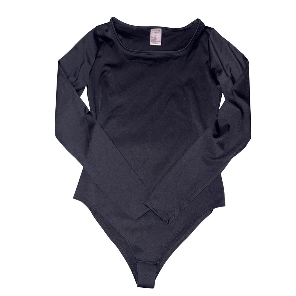 Serra Women Black Longsleeve‎ Bodysuit Stretch Snap Closure, Size M